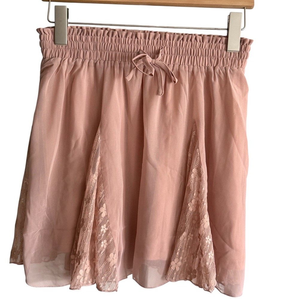 Hem & Thread Blush Skater Skirt with Lace Accents